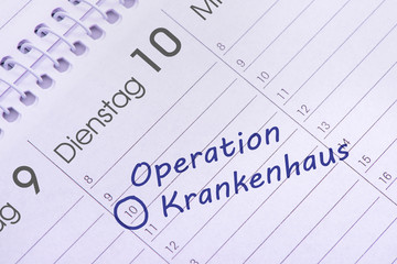 Operation Krankenhaus Termin im Kalender