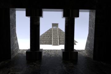 realistic 3d render of mayan pyramid