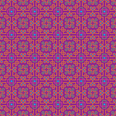 Ornate seamless pattern, interlaced lines. Bright, saturated colors. The swatch is included in vector file. Arabic style.