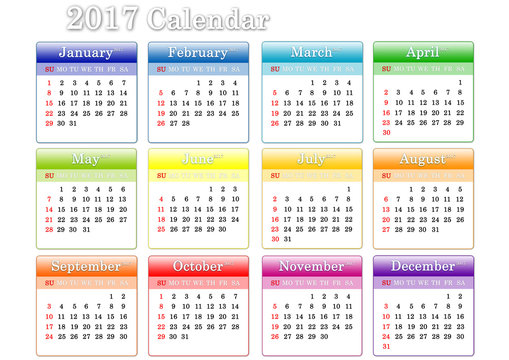 Template of 2017 colorful calendar