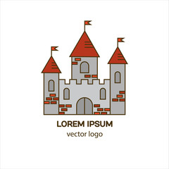 Castle, fortress, medieval castle vector logo.