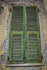 Aged weatherbeaten window