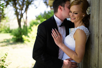 Beautiful bride and groom outdoors