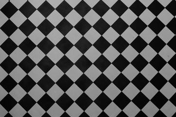 Black and white checkered floor tiles