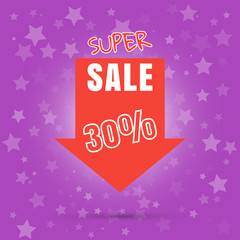 Super Sale colored arrow banner. Big sale 50% off. Vector illustration.