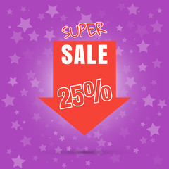 Super Sale colored arrow banner. Big sale 50% off. Vector illustration.