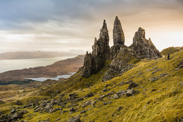 The Old Man of Storr and other rock pinnacles below The Storr, T