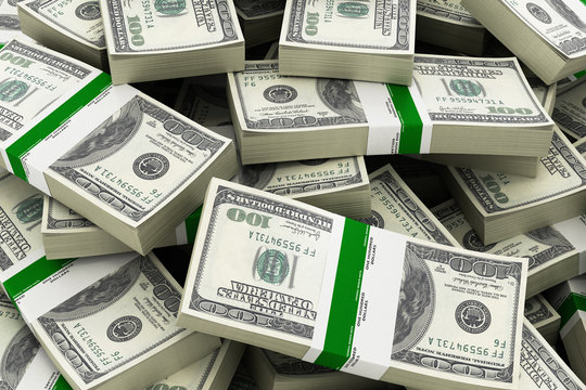 Background with money american hundred dollar bills 3d