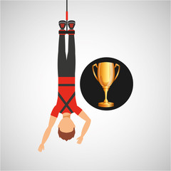 guy bungee jumper rope trophy sport design vector illustration eps 10