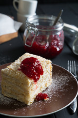 Napoleon cake with raspberry jam