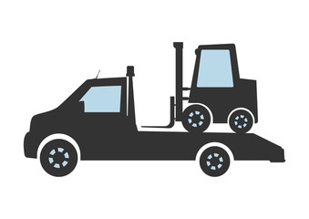 Small truck carrying a forklift. Flat vector.