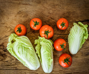 Tomatoes and Chinese cabbages for organic food.
