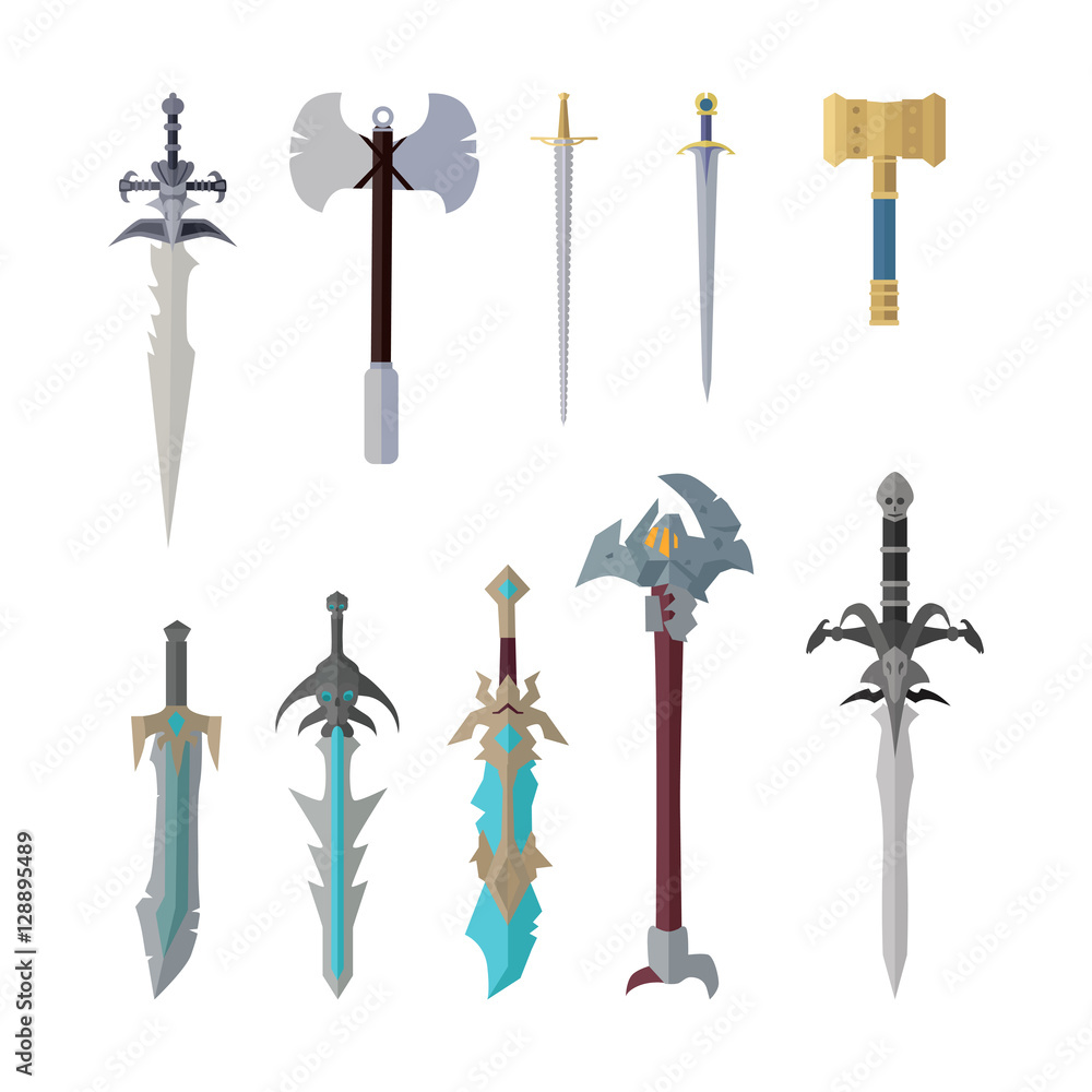 Poster set of fantastic game weapon vector models.
