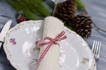 table set for christmas dinner