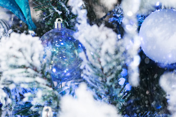 Fototapeta na wymiar White Blue Christmas Background with tree