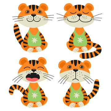 Set of illustrations with tigers. Emotions
