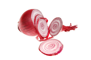 Cut red onion isolated