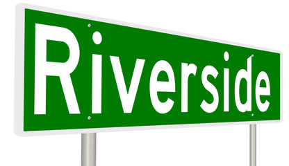 A 3d rendering of a green highway sign for Riverside, California