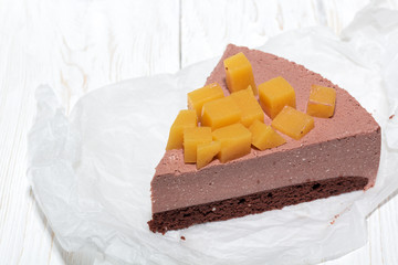 cut piece cheesecake cheese chocolate