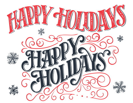 Happy holidays vintage hand-lettering set. Hand-drawn typography isolated on white background