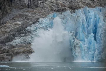 Crédence de cuisine en verre imprimé Glaciers Vêlage sur glace, glacier Dawes, Alaska