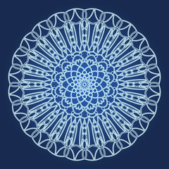 Ornamental round lace on blue background.