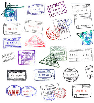 Travel illustration concept of world passport stamps