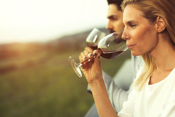 Couple drinking red wine