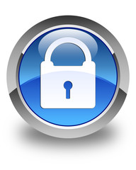 Padlock icon glossy blue round button