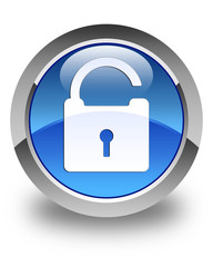 Unlock icon glossy blue round button