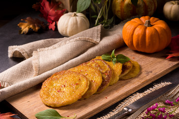 Potato pancakes with pumpkin puree