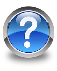 Question mark icon glossy blue round button