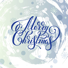 merry christmas hand written calligraphy with snowflakes greetin