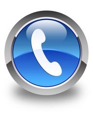 Phone icon glossy blue round button 3