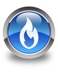 Fire flame icon glossy blue round button