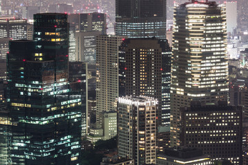 Fototapeta na wymiar Skyscrapers at night in Tokyo, Japan capital city.