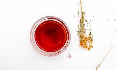 St. John's wort tea on white background