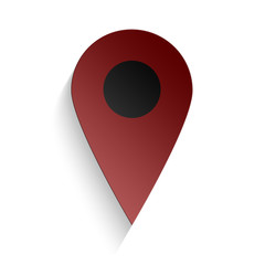 Punto di geolocalizzazione di colore rosso e nero con ombra isolato su sfondo bianco _ perno geo rosso e nero © oraziopuccio