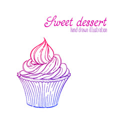 Vector hand drawn illustration of pretty tasty and cute cake. 
