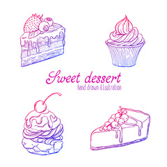 Vector hand drawn illustration of pretty tasty and cute cake. 