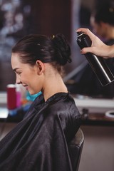 Fototapeta premium Female hairdresser styling customers hair