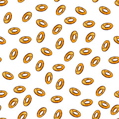 Hand drawn seamless pattern made of cracker bagel.