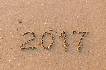 Happy New Year 2017 on the sea beach