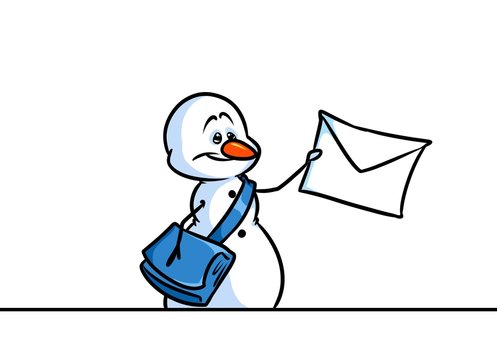 Christmas snowman character postman letter cartoon illustration isolated image