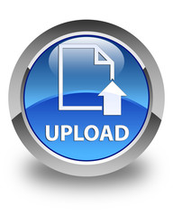 Upload (document icon) glossy blue round button