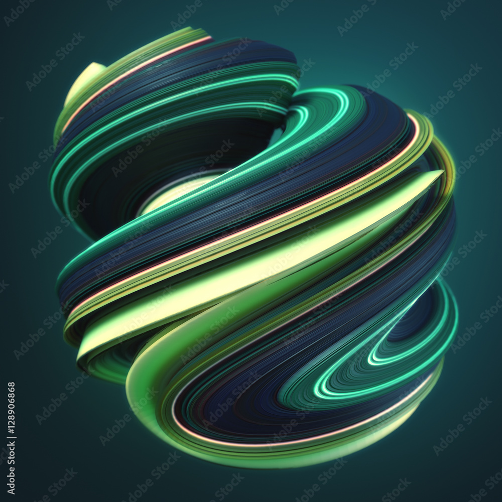 Poster green yellow twisted shape. computer generated abstract geometric 3d render illustration