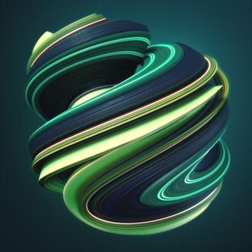 Green yellow twisted shape. Computer generated abstract geometric 3D render illustration