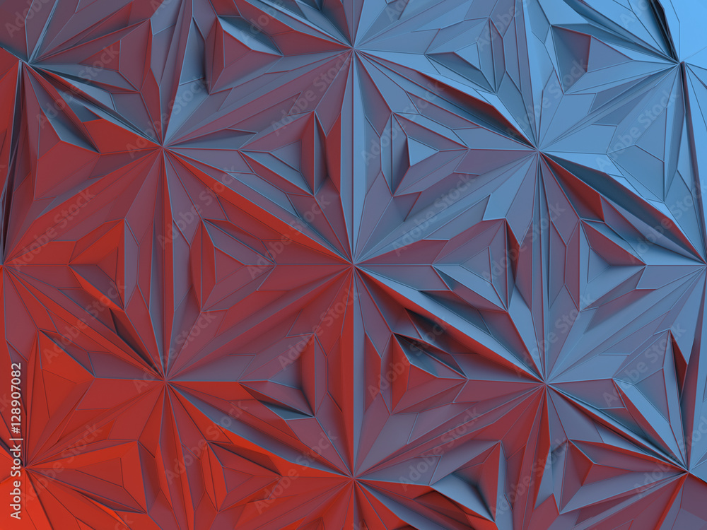 Aufkleber white abstract shape illuminated by red and blue light. low poly background. 3d rendering