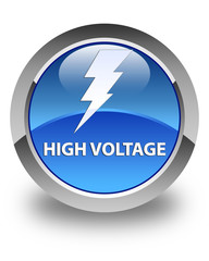 High voltage (electricity icon) glossy blue round button