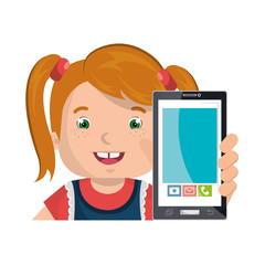 little kid online with smartphone vector illustration design